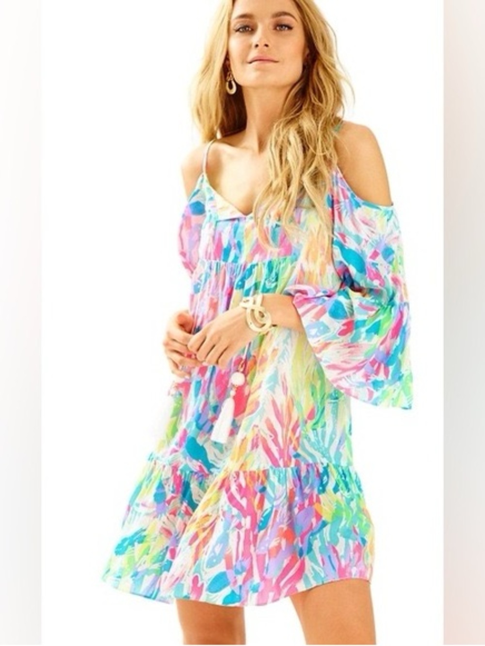Lilly Pulitzer Alanna Cold Shoulder Swing Dress Multicolor XS